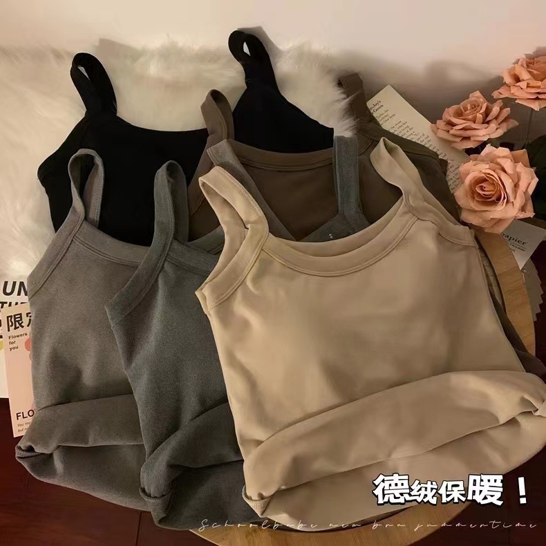 Invierno de la calefacción de terciopelo ropa interior térmica de las mujeres de lana larga forrada gruesa camisola bottoming Top con almohadilla en el pecho
