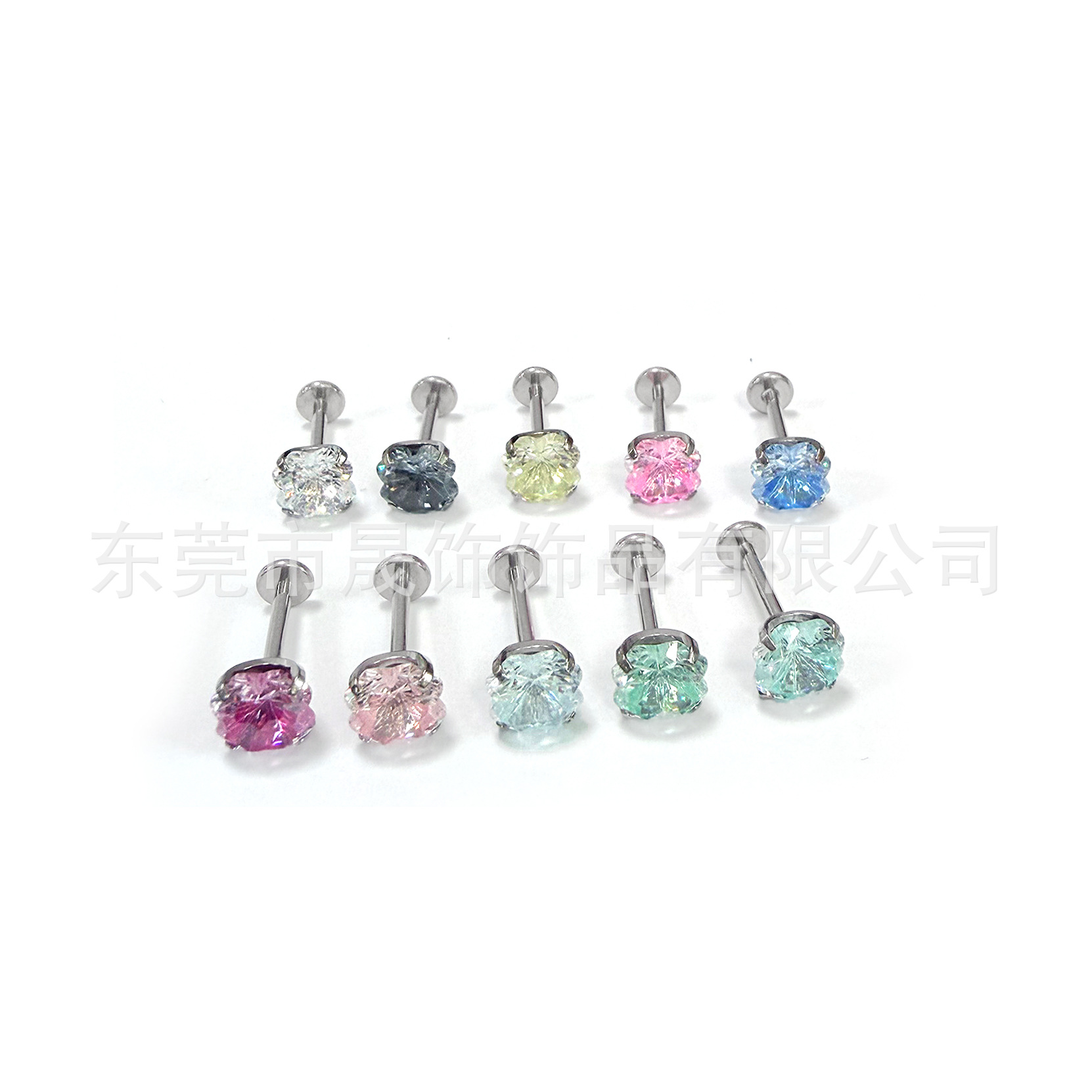 F136 Titanium Alloy 四叶草 Cubic Zirconia Ear Stud 渐变幸运草 Helix Cartilage Stud G23 Titanium Internal Thread Piercing Jewelry