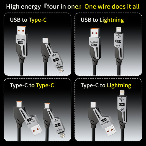 【Cross-border】Ampere True PD65W+27W Fast Charging Spring Quad-in-one Compatible with Apple Huawei iPhone