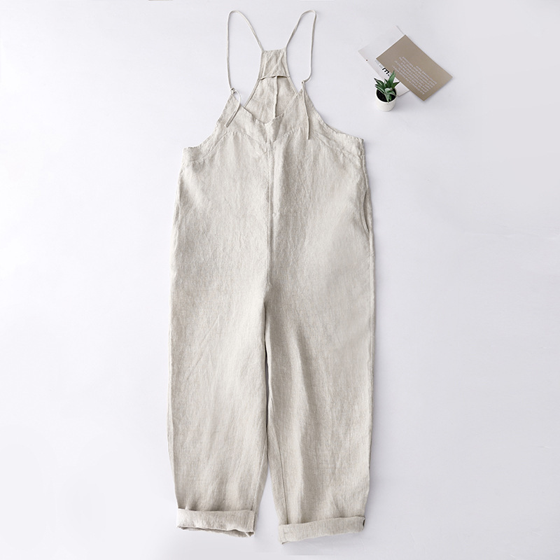 Real Shot 2023 New Artistic Linen Sling Pants Large Size Loose Overalls Wide Leg Pants