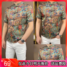 夏季新款唐装薄款上衣短袖男士中国风休闲中式名族风印花衬衫半袖