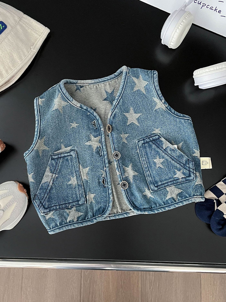 INS ropa para niños en línea celebridad Niños y niñas chaleco estrella primavera y otoño salida bebé casual Chaleco de mezclilla a juego