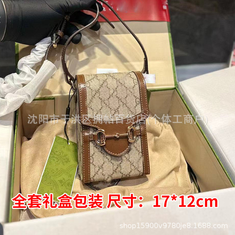 Foreign Trade Wholesale Retro Double G1955 Horsebit Horsebit Mini Mobile Phone Shoulder Crossbody Bag Same Style for Men and Women