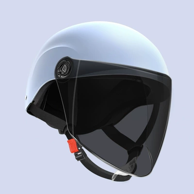 helmet unisex windproof half helmet: Motosiklet kaskı (dəbilqə) - autumn-helmet-frosted-blue-long-mirror-sunscreen-glasses-one-size-fits-all