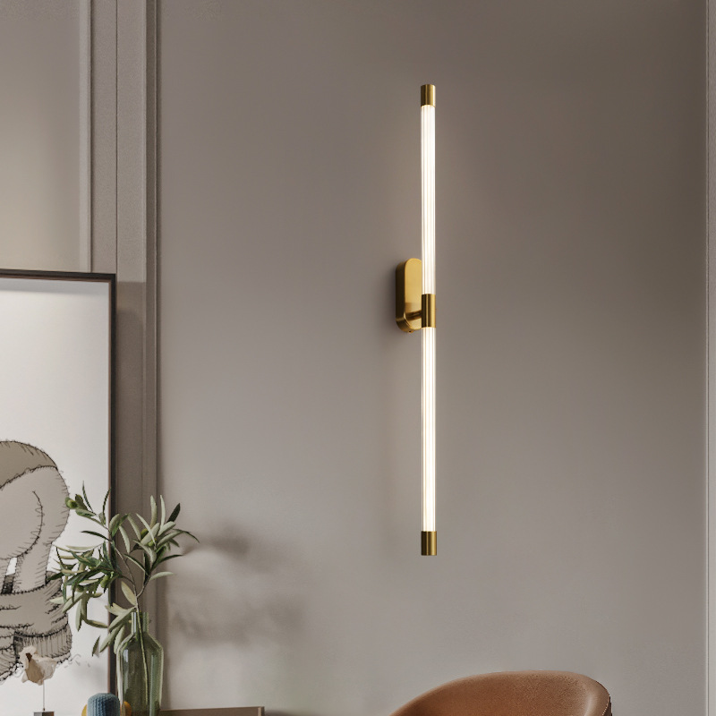 Lámpara de cabecera completa lujosa cabecera larga nórdica sala de estar simple lámpara de pared escalera moderna pasillo de bronce ligero simple