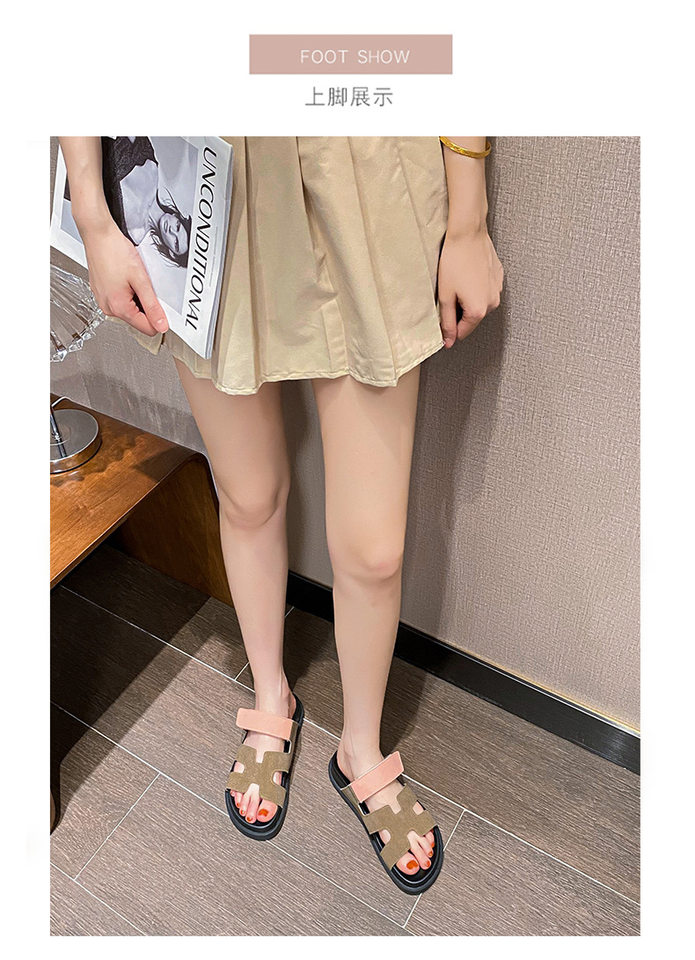 Dép sandal nữ quai ngang xỏ ngón đế dày, khóa dán tiện lợi, đi ngoài mùa hè — Màu trắng, Màu đen, Xanh denim phối nâu, Xanh mực ghép Hồng chi tiết 24