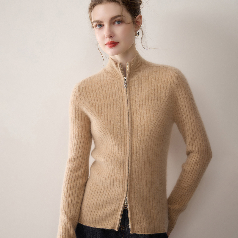 Mountain Girl Jacket Stand Collar Double Sweater Base Shirt Cashmere Sweater Autumn and Winter Cardigan Knitted Zipper Pure Thick New Style