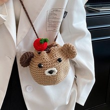 纯手工编织可爱小熊包女童斜挎包时尚百搭迷你单肩斜挎包
