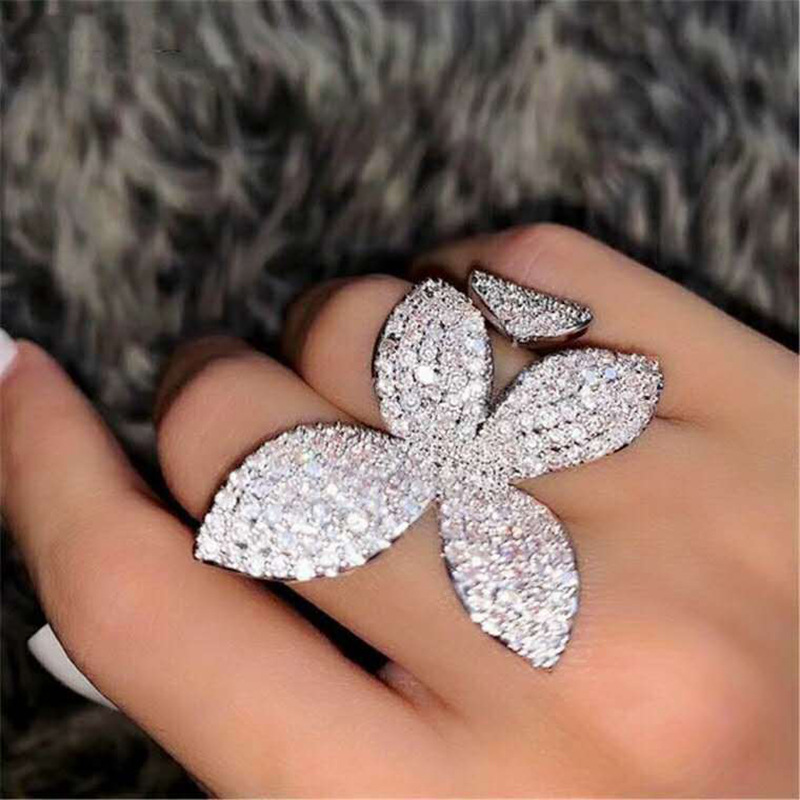 15g Weight Zircon Inlay Material Open Rings Classification One Size Ring Size 1 Piece Quantity Family Gathering, Tea Party Occasion Copper Material Leaf, Flower Pattern Women's Gender Inlay Design Elegant, Streetwear Style Copper Elegant Lady Streetwear Inlay Leaf Flower Zircon Open Rings 3