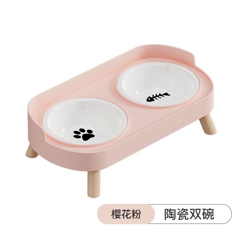 temu transfronterizo tazón de gato de cerámica doble tazón volcado para gatos alimento para mascotas de acero inoxidable tazón para perros de cuello para gatitos