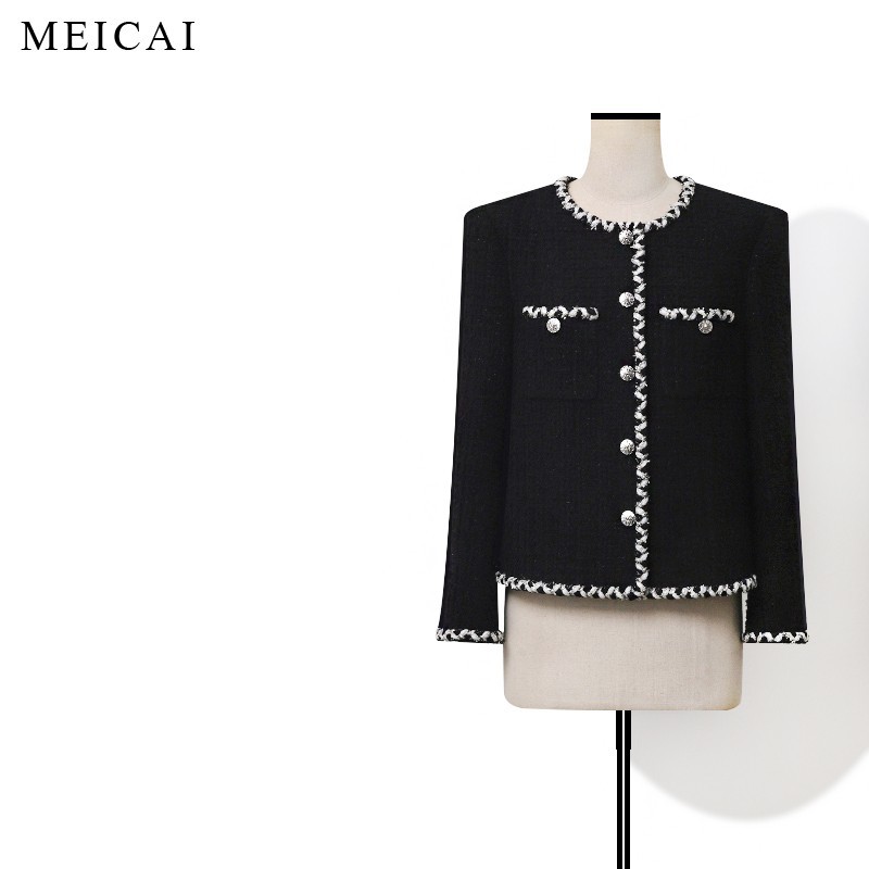 美裁 新品【黑月光】限量面料 纯手工编织经典花呢小香外套