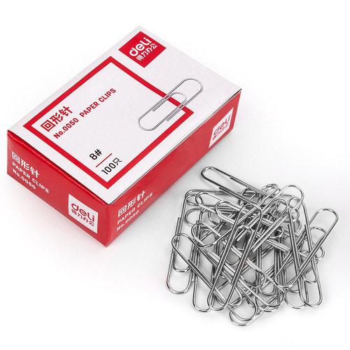 Deli 0050 metal paper clip 50mm paper clip 8#100 pieces file classification storage supplies