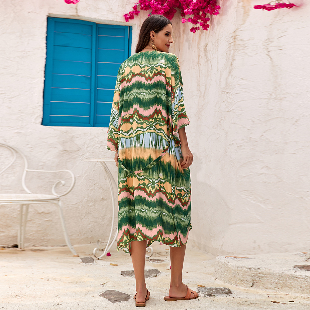 4-Color transfronterizo Amazon rayón impreso playa chal vacaciones cardigan bikini protección solar camisa blusa 3817