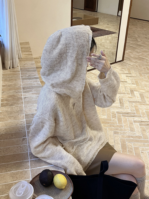 初打十三行秋冬新款软糯慵懒风羊毛毛须连帽套头百搭毛衣女ZA3163|undefined