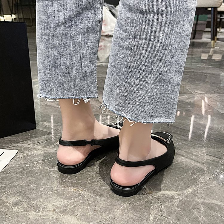 Fairy French style Baotou sandals for women 2024 new spring/summer square buckle pointed sandals, simple and elegant_voghion.com