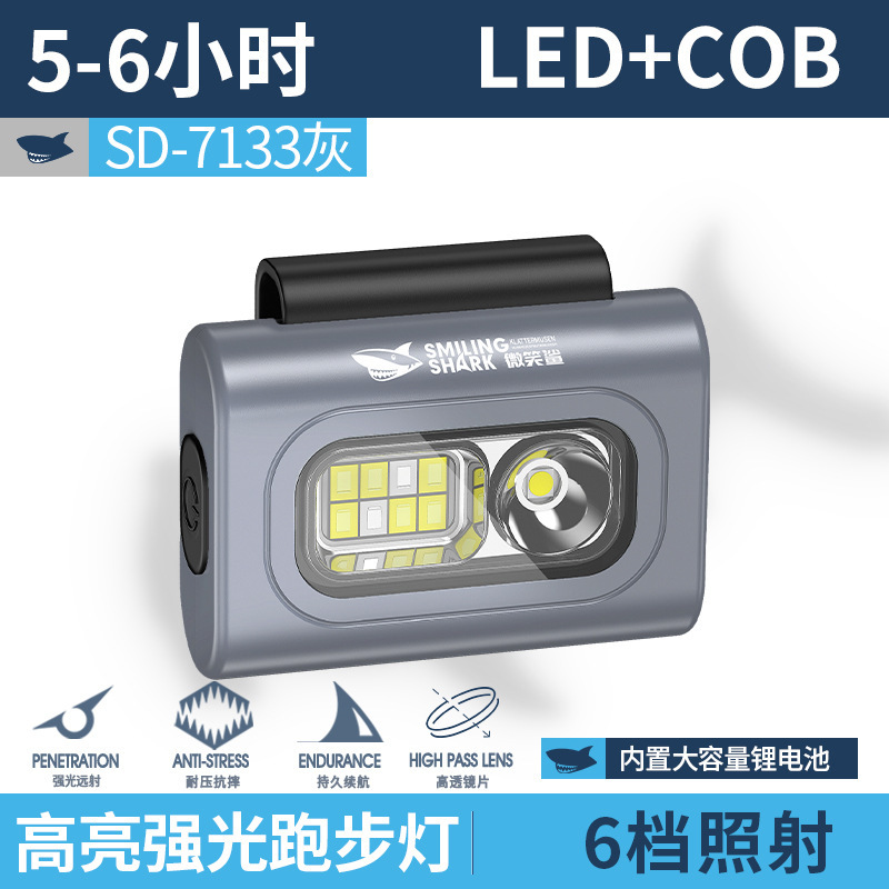 跨境新款户外夜跑磁吸多功能头灯便携衣夹灯手电筒跑步灯可充电运|undefined