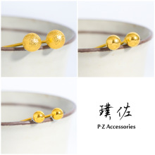 璞佐强保色S925银镀金古法金圆形小球耳钉简约气质百搭冷淡风耳饰