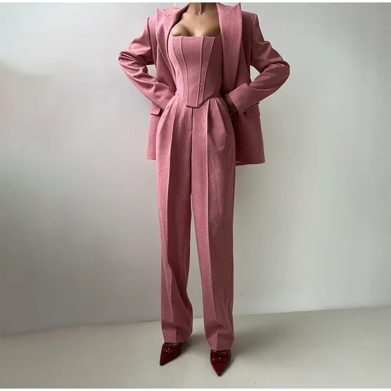 Auf Lager – Europäischer und amerikanischer Cross-Border-Modeanzug 2024, bestehend aus Blazer, Mantel und langer Hose, dreiteiliges Set_voghion.com