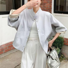 春秋短款开衫单排扣夹克上衣立领女舒适休闲外套宽松版2025新款