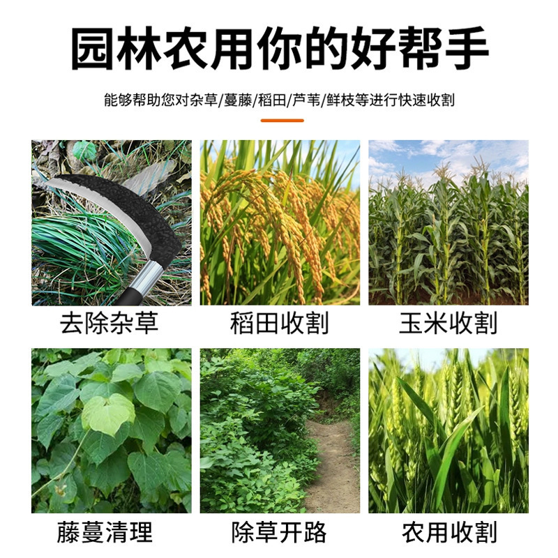 Hoces afiladas de acero al manganeso Cortar y cortar cortador de césped de doble propósito Herramientas de deshierbe agrícolas para exteriores Toda la fábrica de hoces de cimitarra de acero image 5