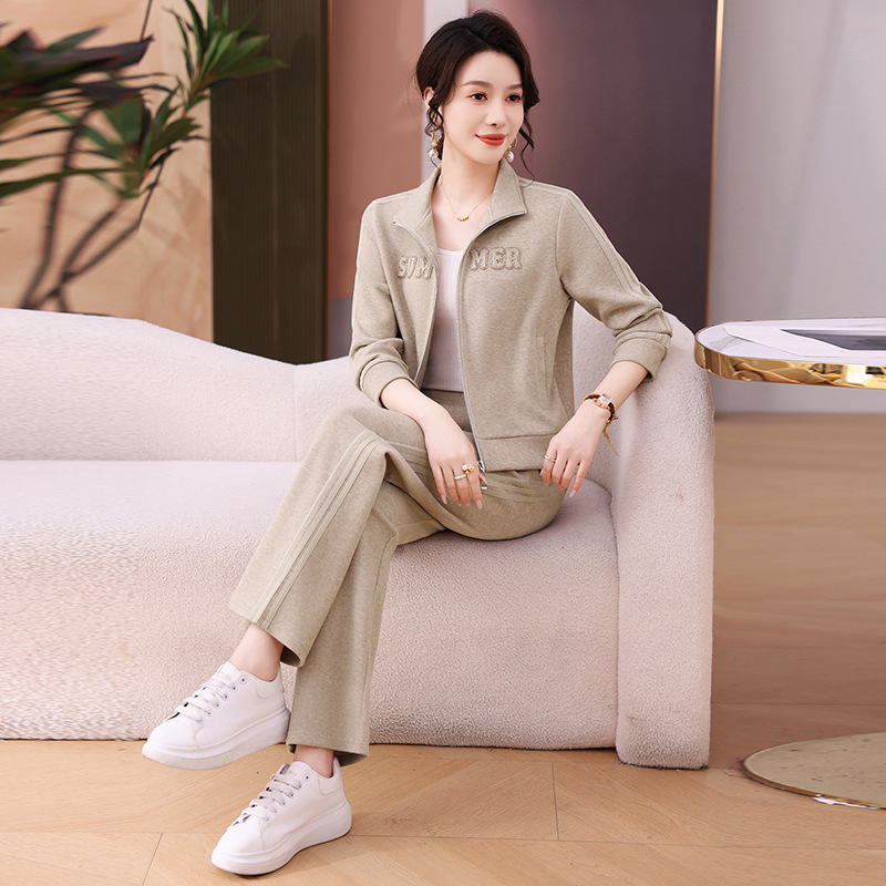 秋季时尚运动套装女士春秋2025新款小个子妈妈开衫卫衣休闲两件套|undefined