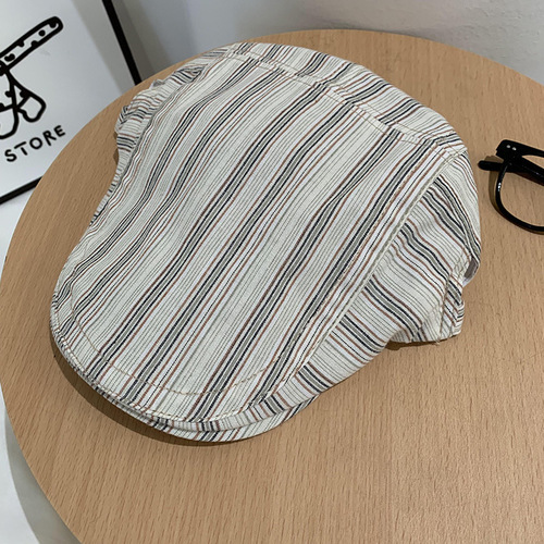 Vintage Japanese beanie for women, suitable for spring and summer, versatile, grid pattern, makes face look smaller, newsboy hat, painter's hat, large head circumference, forward hat, trendy