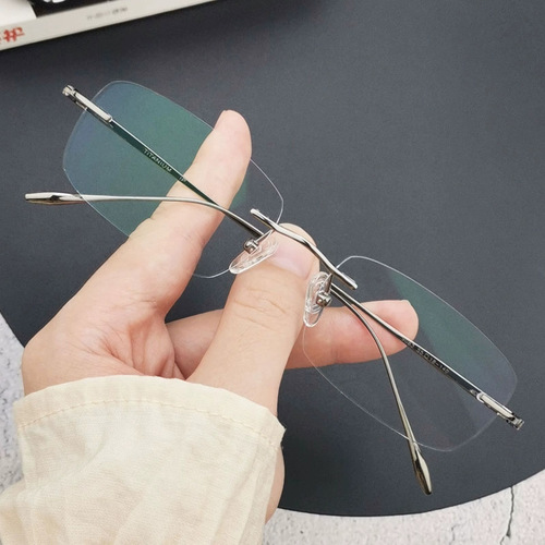 Rimless glasses pure titanium light titanium rimless myopia glasses for men online anti-blue light discoloration eye frames for women