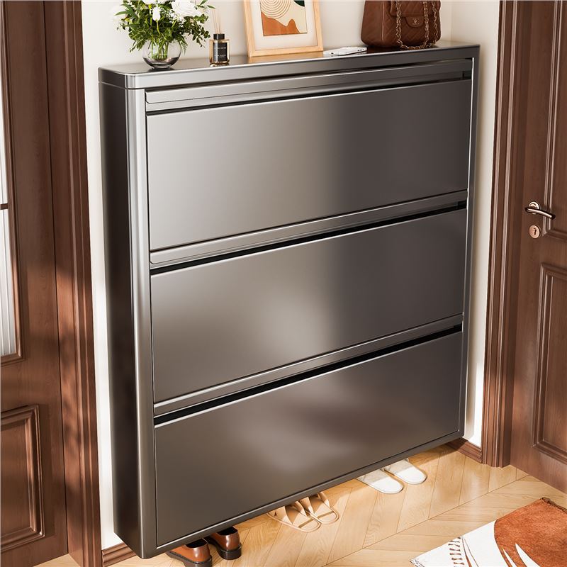 Ultra-Thin Steel Shoe Cabinet 12cm Home Entrance Door Entrance Shoe Rack Integrated Wall Corridor Small Narrow Tipping Cabinet