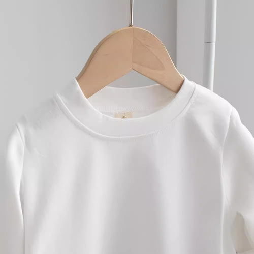 Stretch T, children's T-shirt boys and girls pure cotton long-sleeved bottoming shirt children's baby spring white T-shirt top