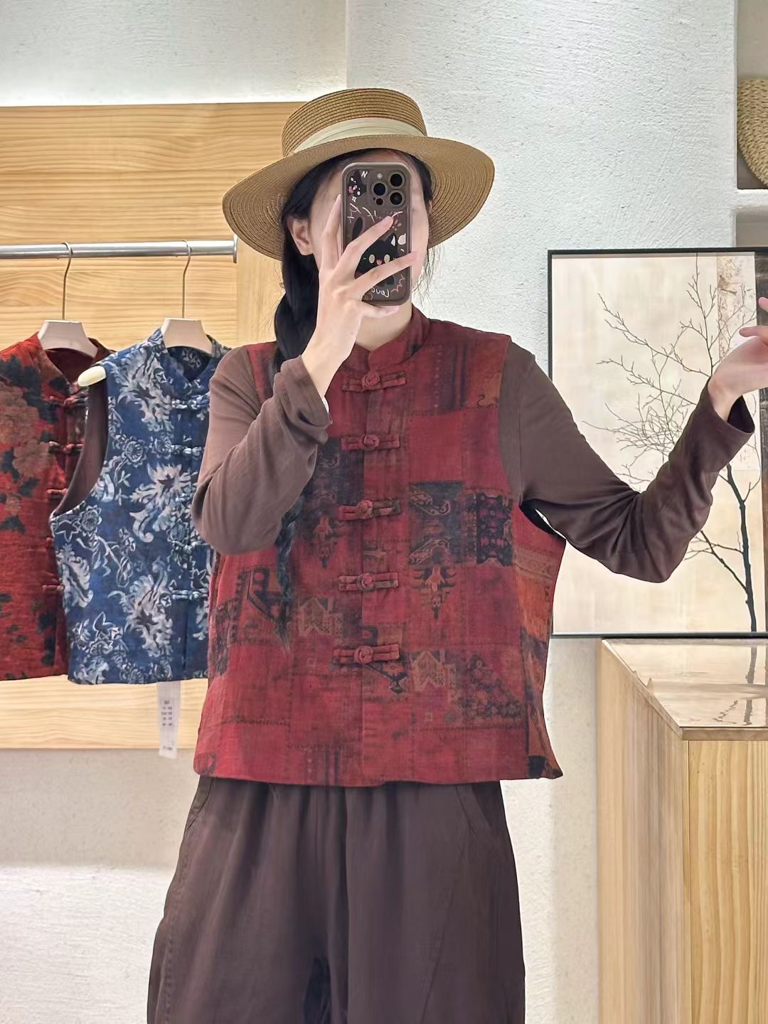 2025 nuevo estilo de otoño nacional Jacquard nuevo estilo chino collar redondo botón de mujer chaleco chaleco corto