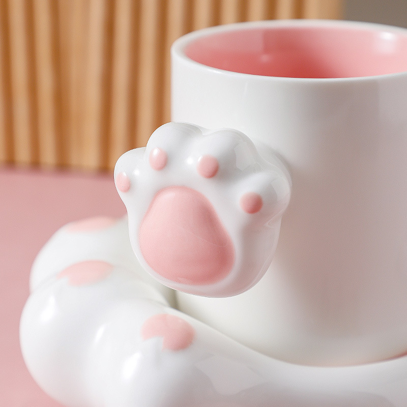 Porcelana de pelo suelto personalizada encantadora taza de café de dibujos animados casera tarpa de gato set de taza para parejas