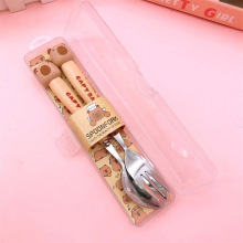 新款卡皮巴拉不锈钢餐具 学生便携硅胶头叉勺两件套带收纳盒套装