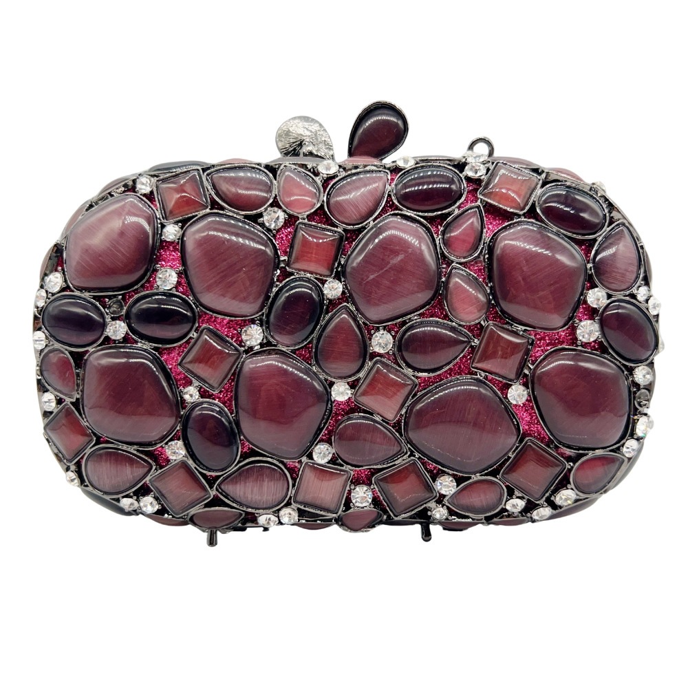 Sirena nueva piedra rosa ojo de gato bolso de banquete de metal hueco bolso de banquete de diamantes bolso de mano de Europa y América