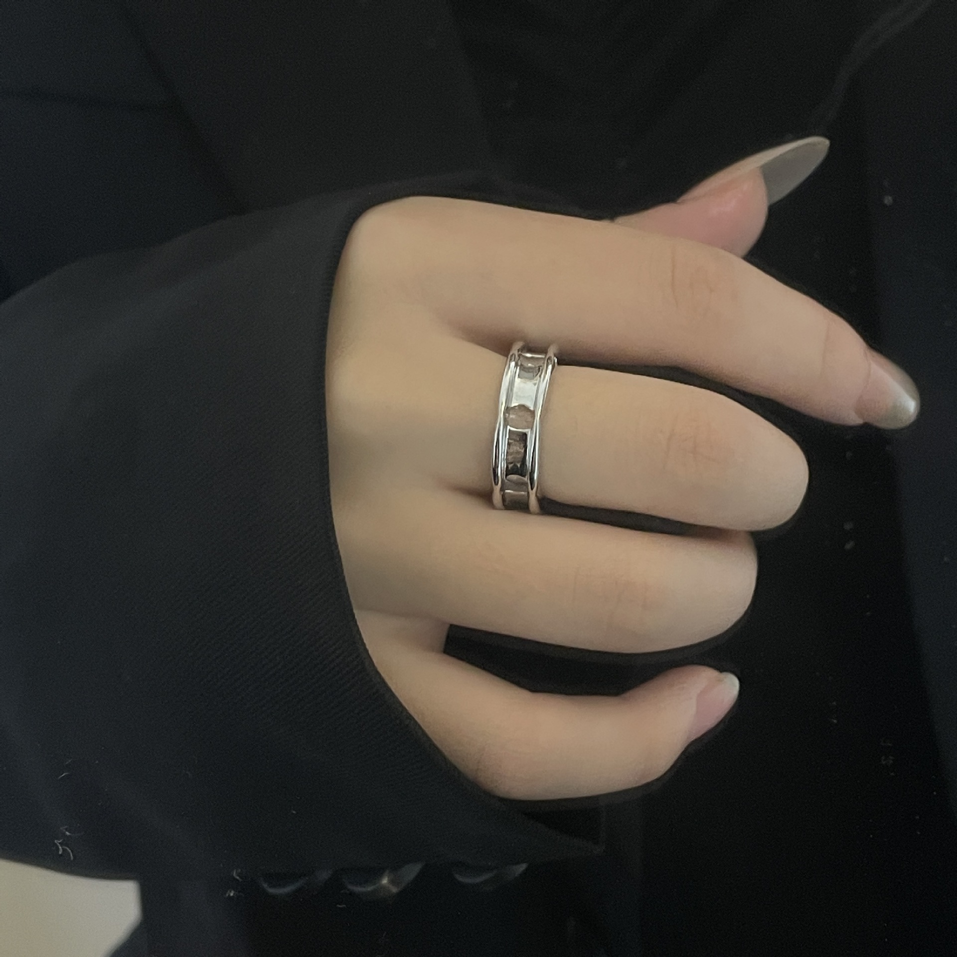 European and American metal texture chain ring men and women couple titanium steel ring