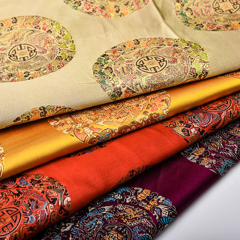 150仿真丝织锦缎布料五龙团丝绸面料红木沙发坐垫布工艺装饰布