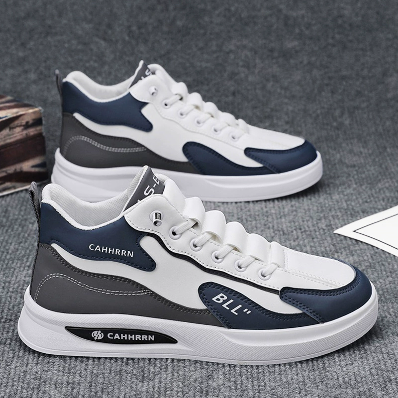 Мужская обувь, новинка 2024, осенние универсальные высокие повседневные кроссовки в корейском стиле, молодежная кожаная спортивная обувь без шнуровки