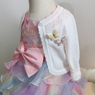 Girls and Kidsren Knitted Spring and Summer Cardigan Ice Silk Cut Out Long-sleeved Shawl Baby Sun Protection Outwear Air-conditioned Baby Thin Section