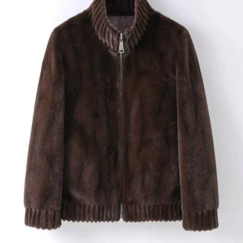 Amber Pattern Zipper Reversible Men's Mink Coat Winter Fashion New Style Fur Composite Integrated Warm Stand Collar Jacket
