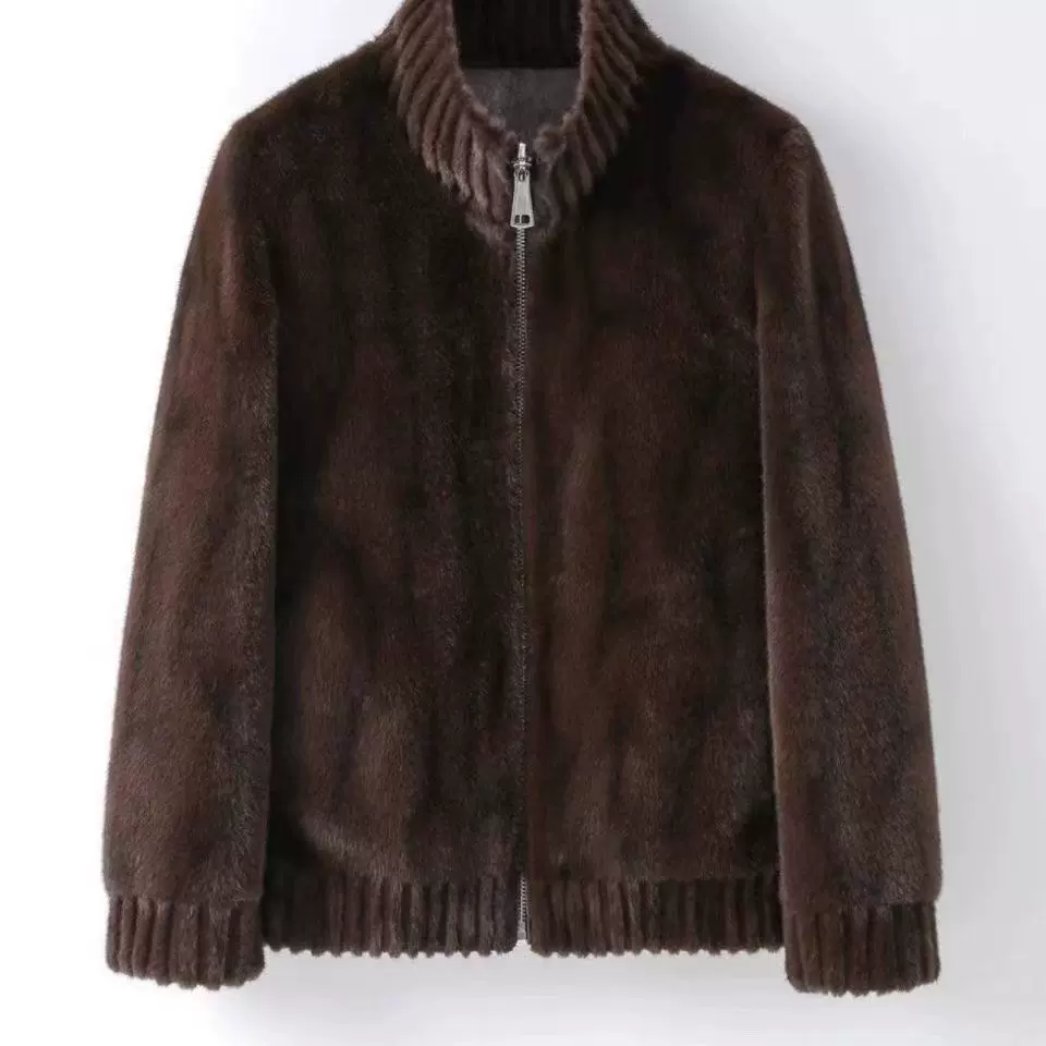 琥珀纹拉链双面穿男貂外套2025冬季时尚新款皮毛一体保暖立领夹克