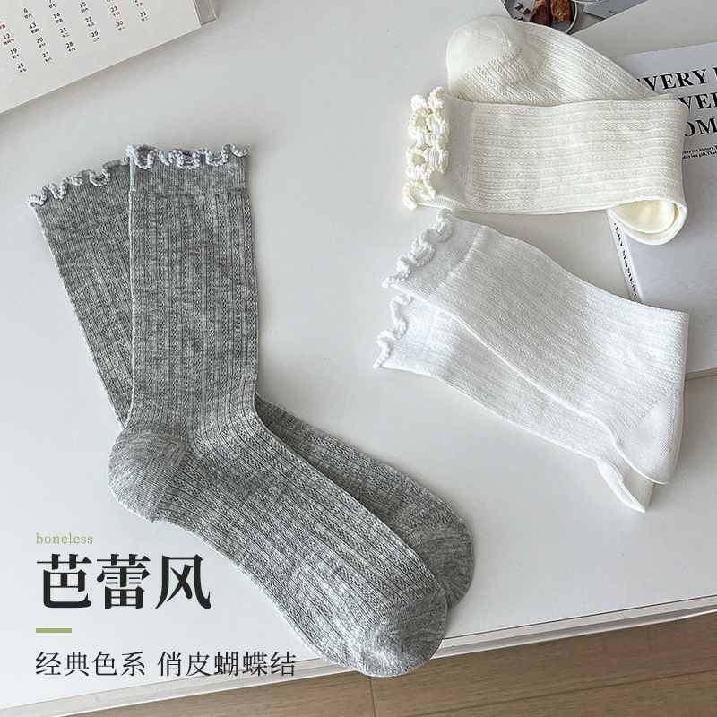 女性用靴下 春夏 軽量ミッドカーフソックス ウッドエッジバレエ風パイルソックス 通気性・防臭・吸汗性・長時間快適|undefined