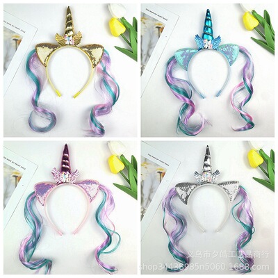 兒童獨角獸發箍 萬聖節兒童頭箍歐美發飾亞馬遜爆款頭扣批發