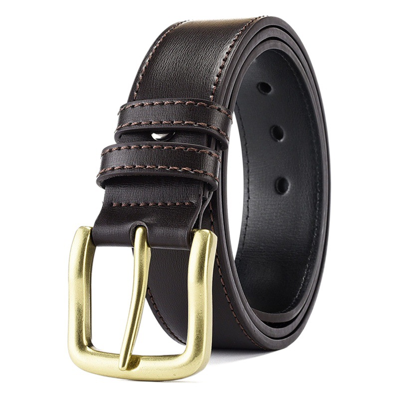 Cinturón casual para hombres hebilla de aleación de zinc sólido hebilla de Cinturón de piel de vaca de dos capas hebilla dorada estilo clásico Retro