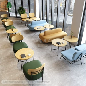 [简约loft奶茶店桌椅组合咖啡厅卡座沙发凳铁艺桌子餐饮商用咖啡桌]