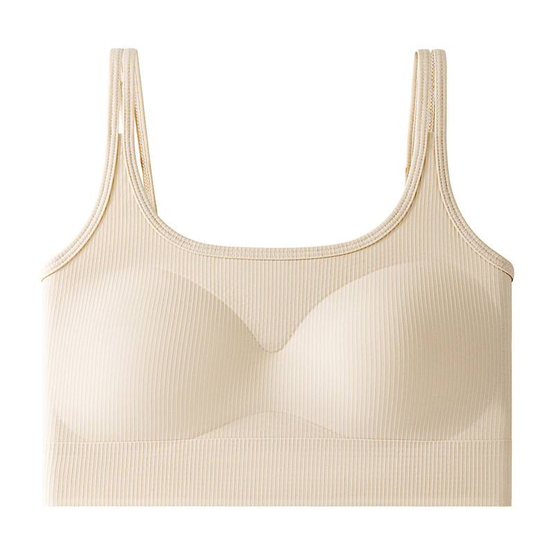 Correa de hombro sin costuras hermosa espalda ropa interior sujetador de chaleco de copa fija sexy gran espalda abierta con doble hombro chaleco envuelto en el pecho mujer