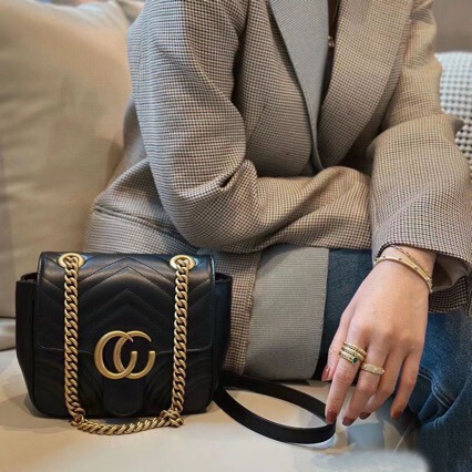 2024 New GG Marmont Series Quilted Shoulder Bag Square Fat Black Crossbody Bag Women's Bag