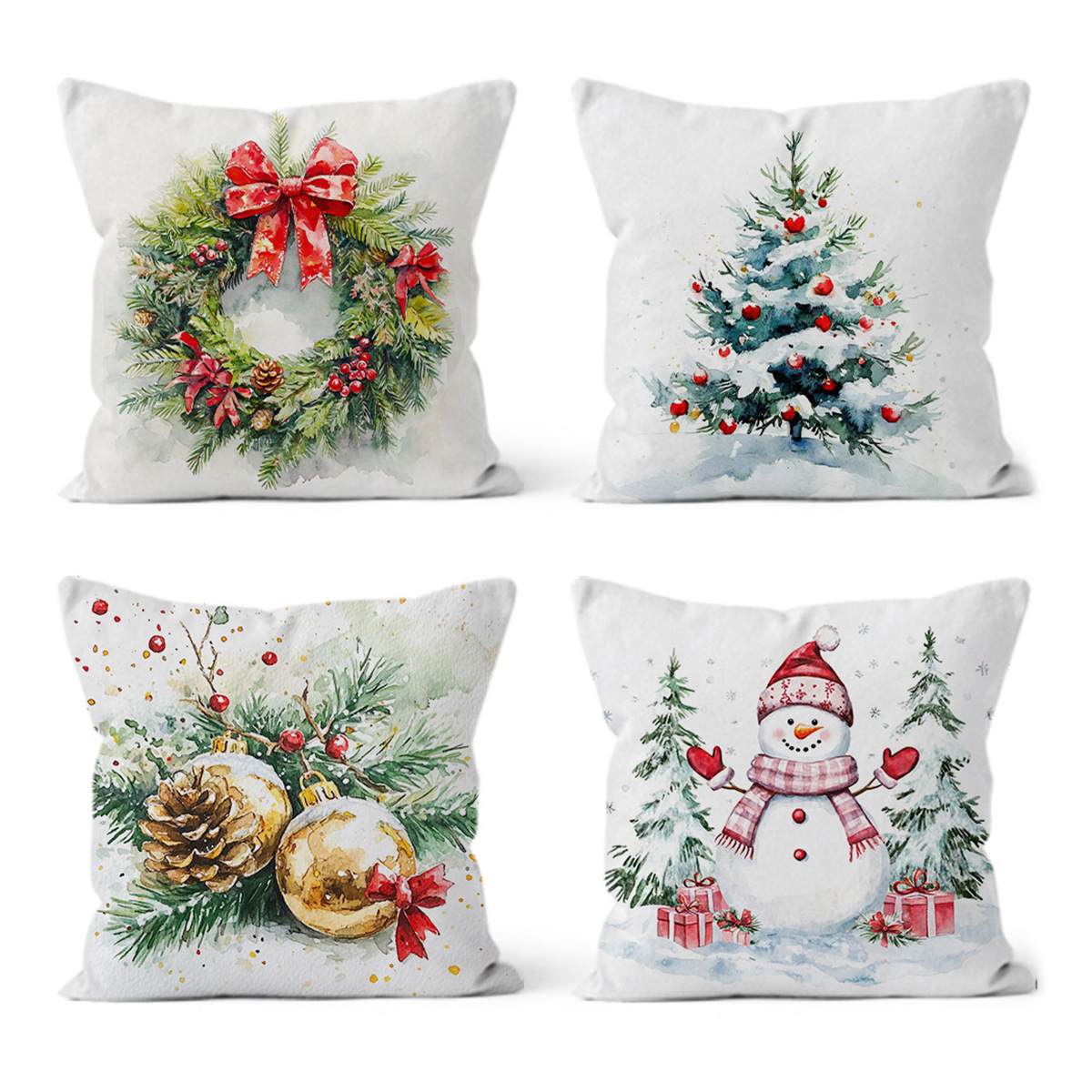 Cross-border nueva almohada de Navidad simple acuarela almohada de almuerzo de oficina almohada de almohada de almuerzo