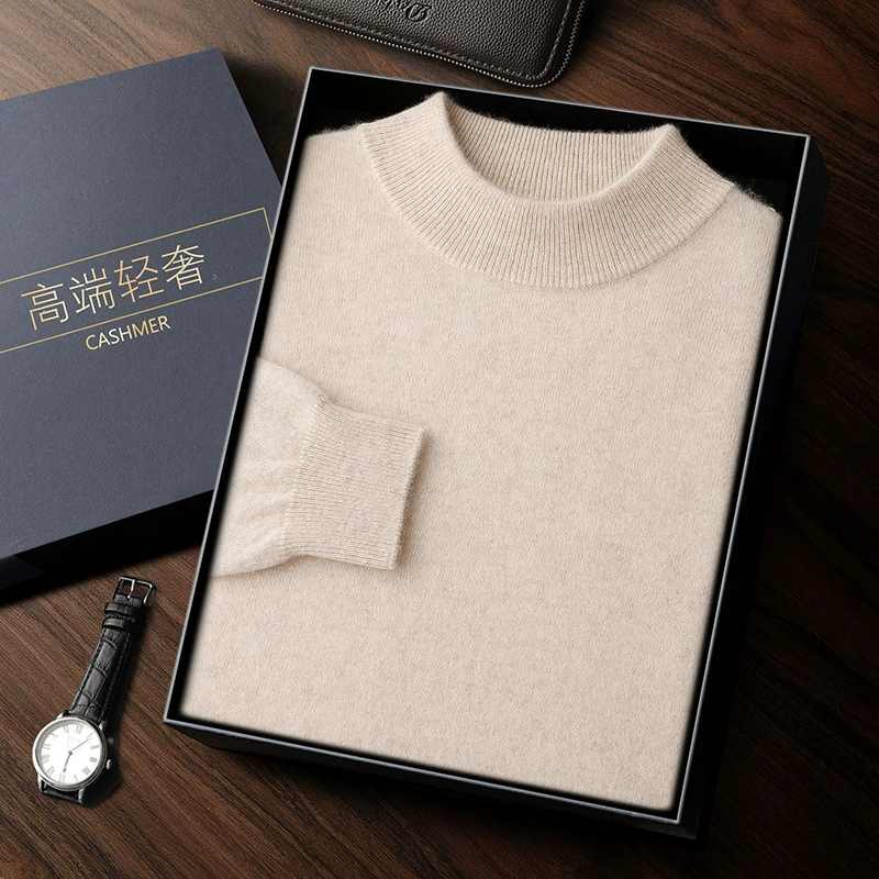 Кашемировый свитер Новинка 2025 Осень-Зима Мужской пуловер с длинным рукавом Теплый низ Полузамкнутый воротник Мужской кашемировый свитер