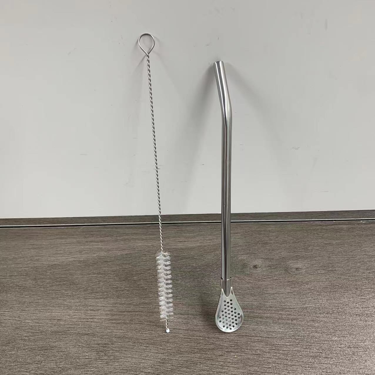 Cuchara de paja, té con leche de acero inoxidable, mezcla y filtración de café, protección del medio ambiente de doble uso, cuchara de metal grueso no desechable