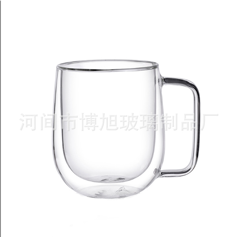 Directo de fábrica resistente al calor de doble capa de vidrio taza de café taza creativa con mango de vidrio de borosilicato taza de agua de impresión