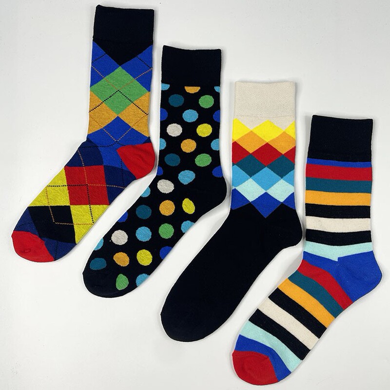 Customized 2025 Spring New European and American Gentleman Bright Color Men's Trendy Mid-Calf Socks